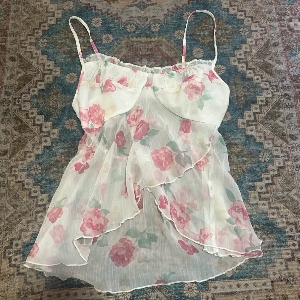 Social Tourist Asymmetrical Hem Chiffon Babydoll Top Size Medium - Picture 4 of 8